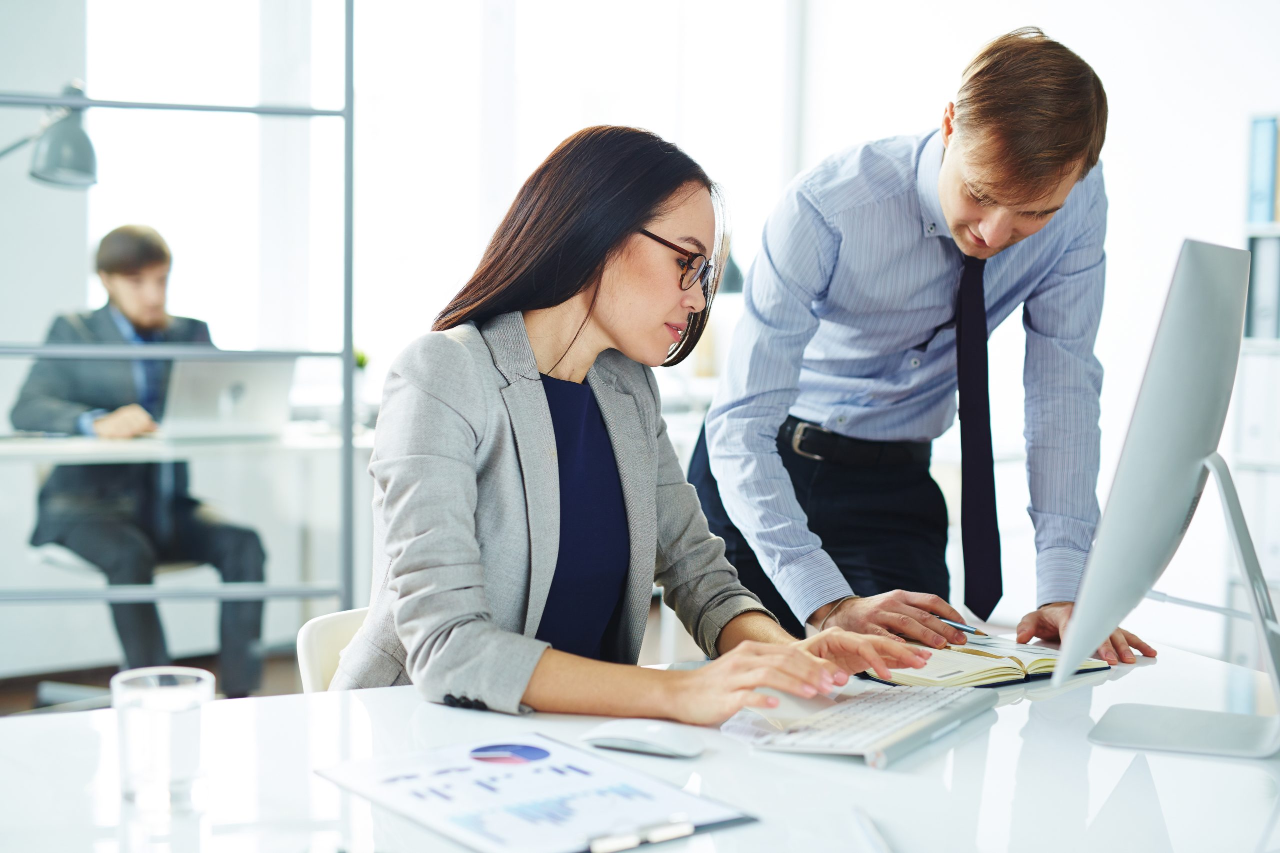 Office workers planning new project and consulting